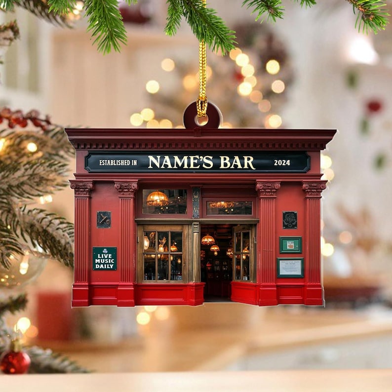 Personalized Pub Christmas FLAT 2D Ornament,Custom Pub Decor,Irish Pub Christmas Ornament,Bar Ornaments,Beverage Ornament,Cocktail Ornaments