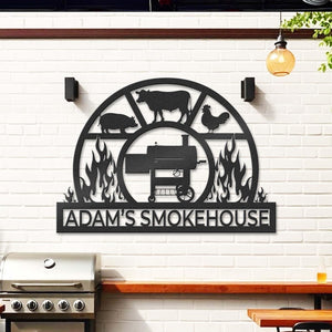 Custom BBQ Name Sign - Personalized BBQ Metal Sign - Smokehouse Metal Sign - Barbecue Wall Art - Personalized Grill Sign - Sign for Outdoor