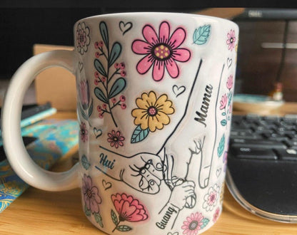 Mom Mug, You Hold Our Hands Also Our Hearts Mug, 3D Inflated Effect Printed Mug, Personalized Holding Mom's Hands, Mother's Day Nana Grandma
