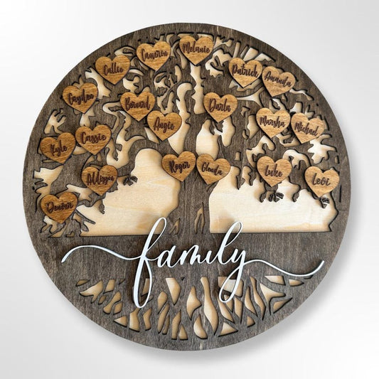 Personalized Family Tree Sign: Rustic Wood Wall Decor, Custom Names