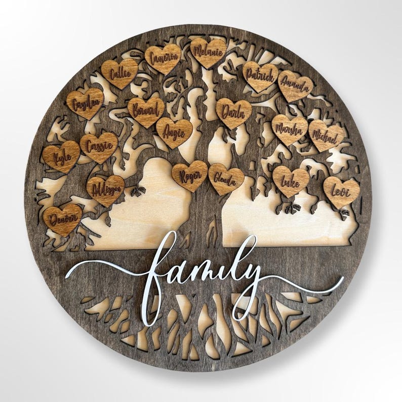 Personalized Family Tree Sign: Rustic Wood Wall Decor, Custom Names