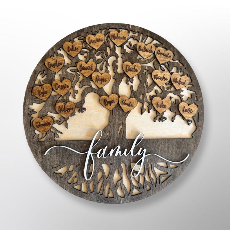 Personalized Family Tree Sign: Rustic Wood Wall Decor, Custom Names