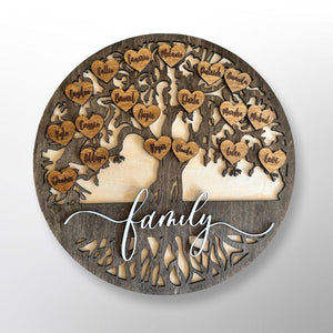 Personalized Family Tree Sign: Rustic Wood Wall Decor, Custom Names