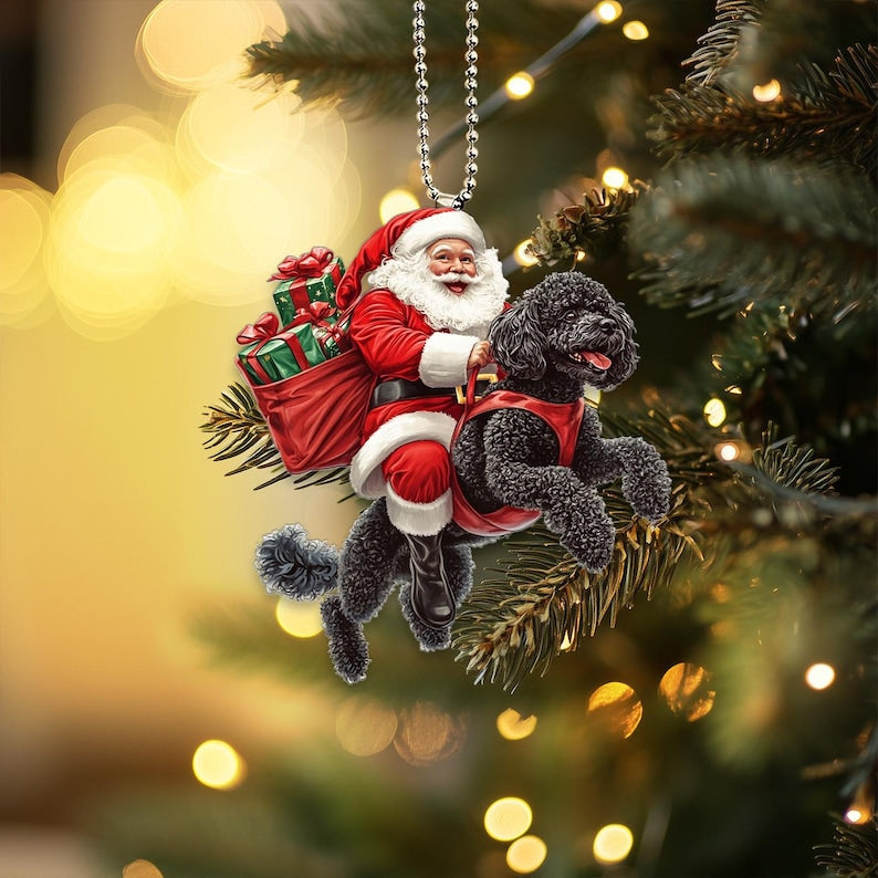 2D Flat Funny Black Poodle Ornament, Poodle Dog, Santa and Dog Ornament, Car Hanging Ornament, Christmas Gift, Dog Lover Gifts