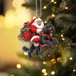 2D Flat Funny Black Poodle Ornament, Poodle Dog, Santa and Dog Ornament, Car Hanging Ornament, Christmas Gift, Dog Lover Gifts