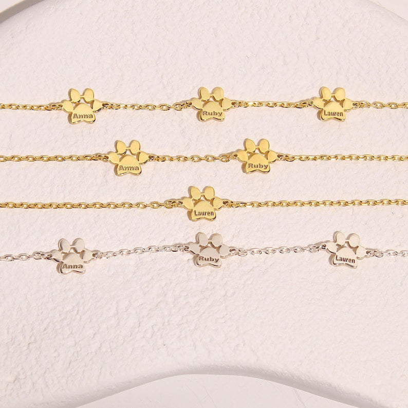 Paw Print Name Bracelet,Custom Elegant Dog Paw Bracelet,Pet Name Bracelet,Pet Lover Gift, Christmas gifts