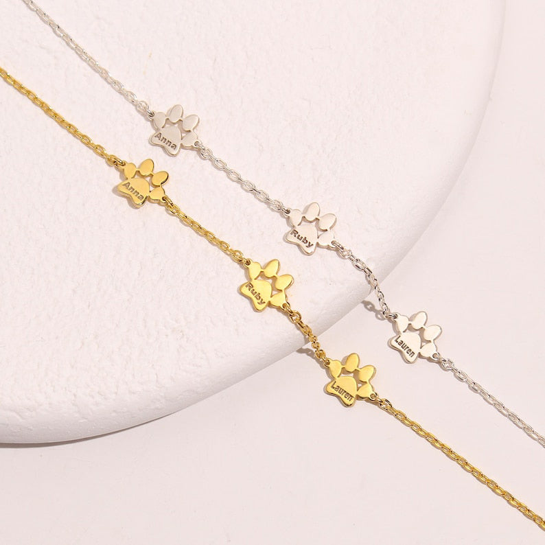 Paw Print Name Bracelet,Custom Elegant Dog Paw Bracelet,Pet Name Bracelet,Pet Lover Gift, Christmas gifts