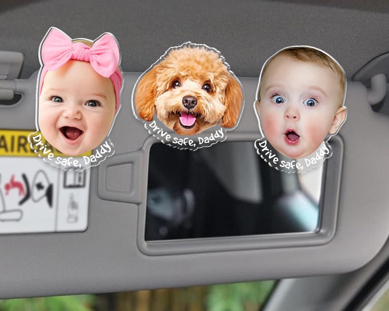 Picture Car Visor Clip, Custom Baby Face Sun Visor Clip, Dad Christmas Gift, Valentines Day Gift for Husband, Custom Photo Sun Visor Clip