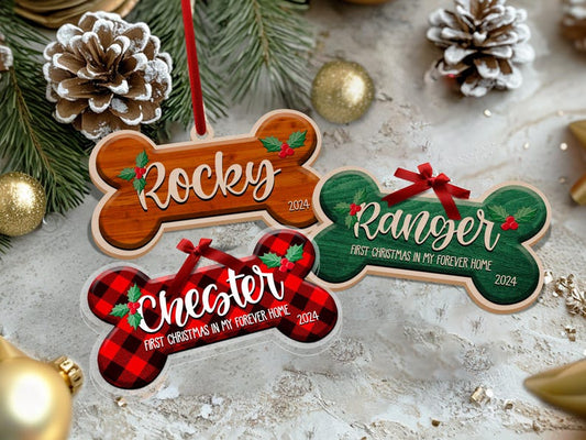Personalized Dog Bone Christmas Ornament, Custom Pet Name Ornament, Pet Memorial Ornament, New Puppy Ornament, First Christmas Keepsake