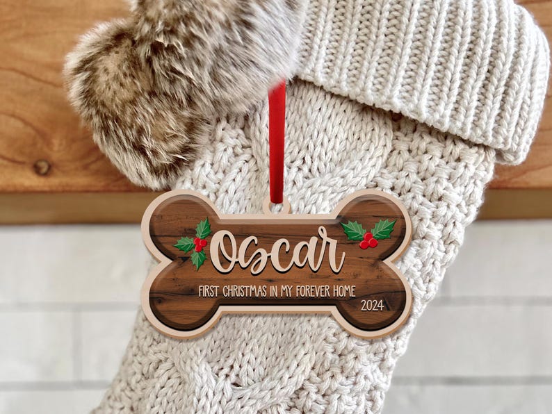 Personalized Dog Bone Christmas Ornament, Custom Pet Name Ornament, Pet Memorial Ornament, New Puppy Ornament, First Christmas Keepsake