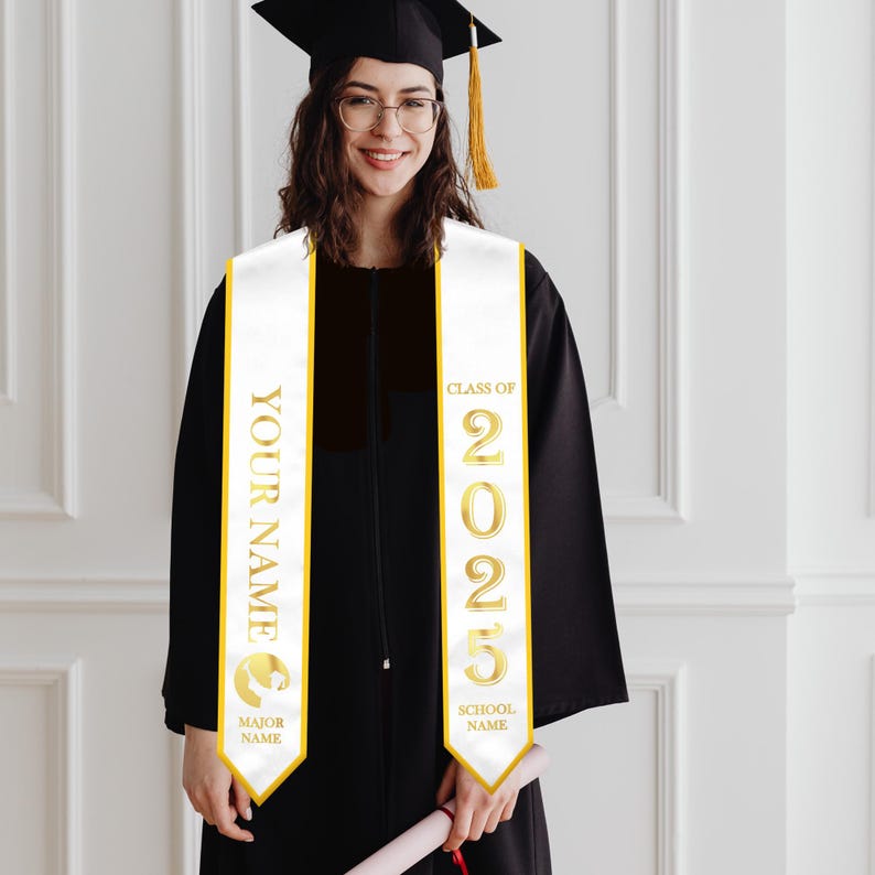 Graduation Stole, Personalized College Graduation Sash Custom Text, Stole for Graduation Classic Graduation Accessory, 3 Color Options