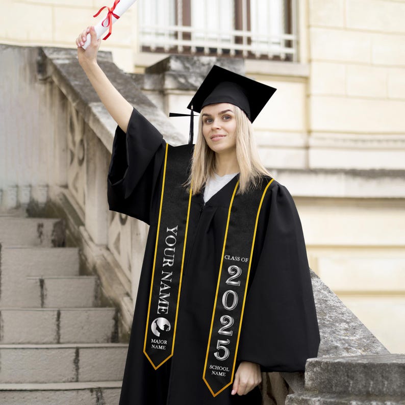 Graduation Stole, Personalized College Graduation Sash Custom Text, Stole for Graduation Classic Graduation Accessory, 3 Color Options