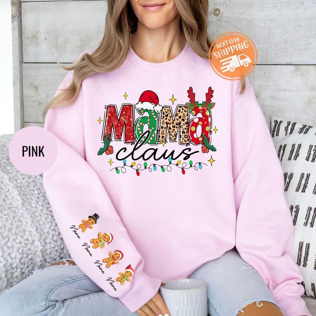 Custom Christmas Mimi Claus Sweatshirt, Personalized Mimi Claus Shirt with Grandkids Names, Mimi Christmas Gift, Christmas Gift for Grandma