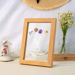 Personalized Wooden Frame Night Light, Night Light with Family Birth Flower, Christams Gift for Nancy, Grandma Birthday Gift, Nightlight Mom