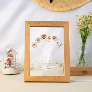 Personalized Wooden Frame Night Light, Night Light with Family Birth Flower, Christams Gift for Nancy, Grandma Birthday Gift, Nightlight Mom