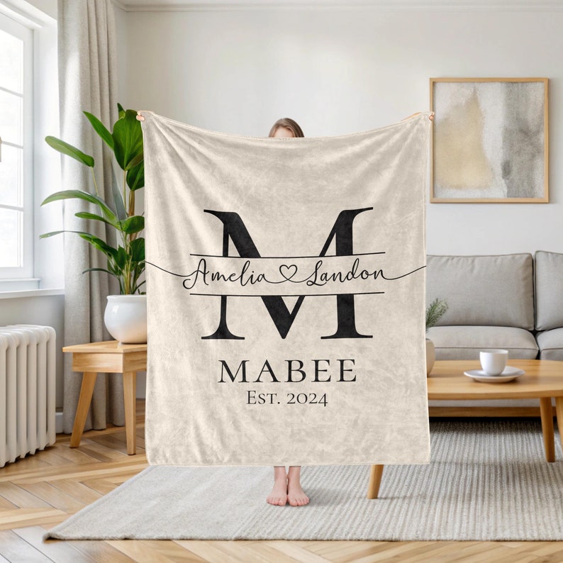 Personalized Monogram Names Blanket, Last Name Blanket, Wedding Gift, Anniversary Gift, Gift for Couple, Bridal Shower Gift, Engagement Gift