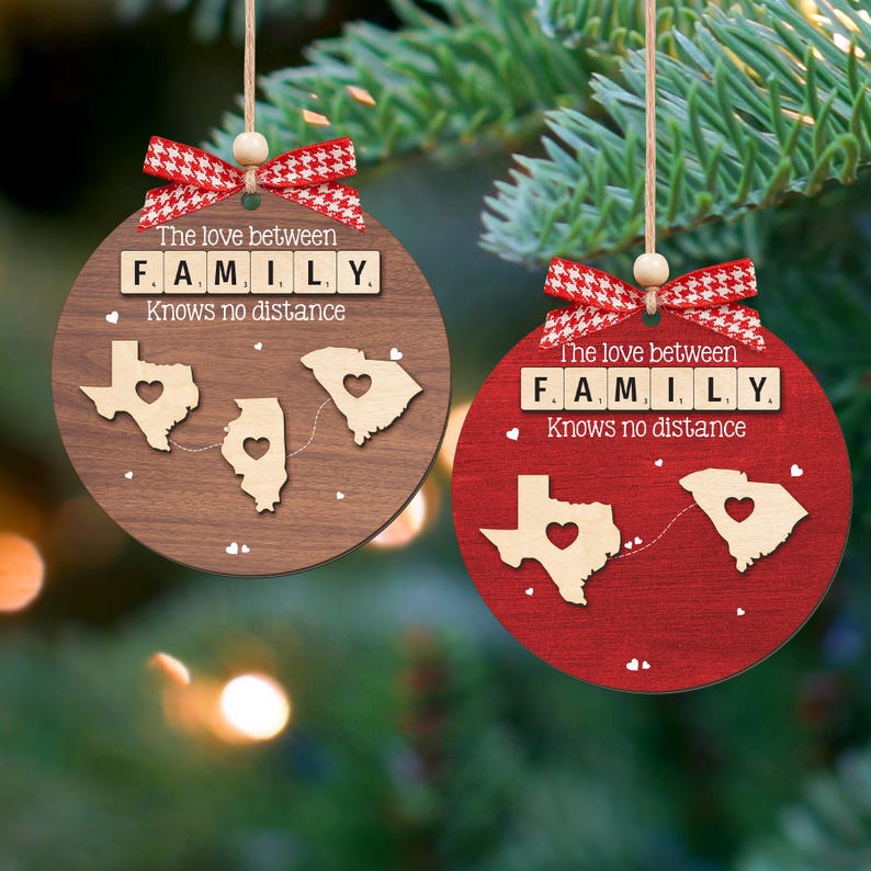 Custom The Love Between Family Knows No Distance Ornament Wooden Christmas , Personalized Christmas Ornament for Distant Family