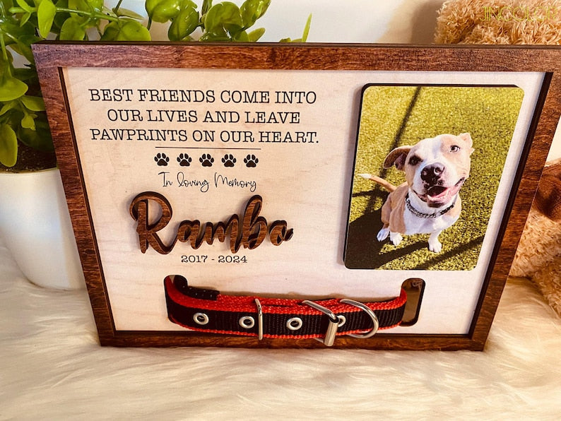 Personalized Dog Memorial Wood Frame With Collar Holder, Memorial Pet Collar Sign with Photo, Dog Memorial Gifts, Pet Loss Gifts