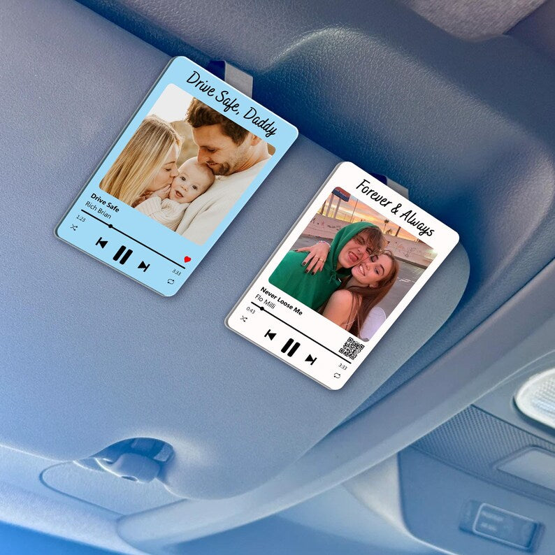 Personalized Valentine's Day Gift For Him, Custom Song & Photo Car Visor Clip, Boyfriend Husband Gifts, Drive Safe Photo Family Visor Clip