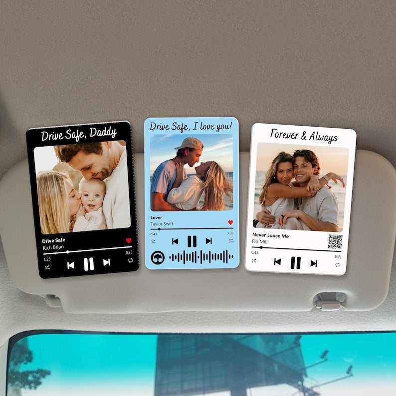 Personalized Valentine's Day Gift For Him, Custom Song & Photo Car Visor Clip, Boyfriend Husband Gifts, Drive Safe Photo Family Visor Clip