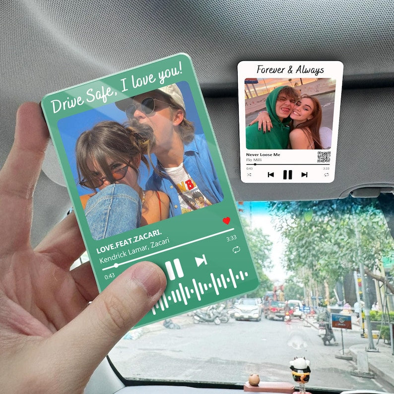 Personalized Valentine's Day Gift For Him, Custom Song & Photo Car Visor Clip, Boyfriend Husband Gifts, Drive Safe Photo Family Visor Clip