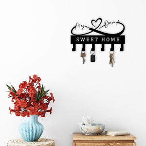 Custom Couple Heart Key Holder, Personalized Name Wall Decor, Infinity Heart Metal Sign, Key Organizer, Housewarming Gift, Christmas Gift