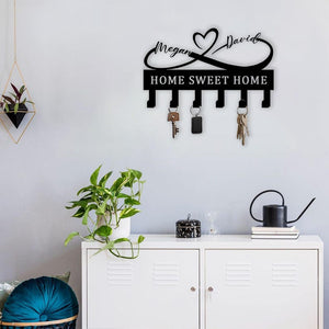 Custom Couple Heart Key Holder, Personalized Name Wall Decor, Infinity Heart Metal Sign, Key Organizer, Housewarming Gift, Christmas Gift