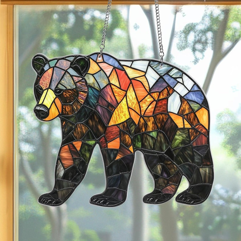Bear ACRYLIC Suncatcher Hanging, Woodland Black Bear Window Decor, Mothers Day Gift For Mom Suncatcher, Bear Suncatcher Hanging,Nature Decor