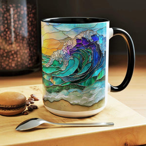 Ocean Wave Ceramic Mug Stained Glass Coastal Sunrise Art Beach Kitchen Coffee Drinkware