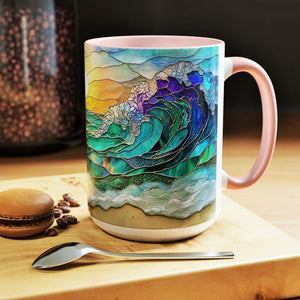 Ocean Wave Ceramic Mug Stained Glass Coastal Sunrise Art Beach Kitchen Coffee Drinkware
