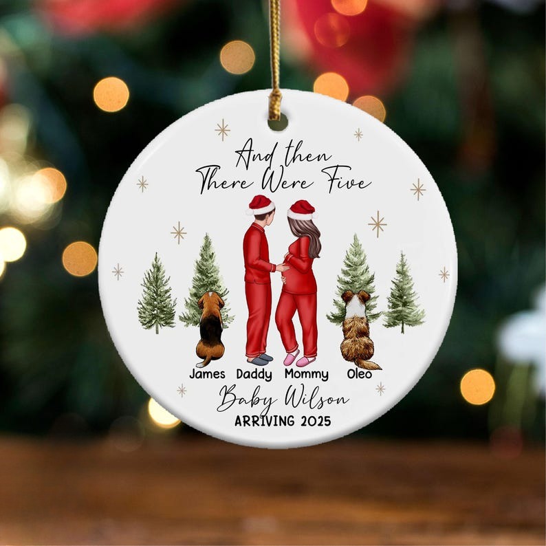 Personalized New Parents Ornament, Family With Pets, Baby Announcement Christmas Ornament, Expecting Family Christmas Ornament With Dog Cat