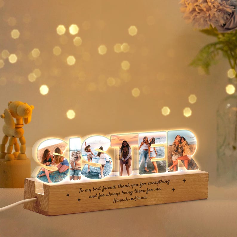 Personalized Sister Photos Collage Night Light, Sister Gift, Sister Christmas Gift, Big Sister Gift, Sister Gifts, Sister Birthday Gift