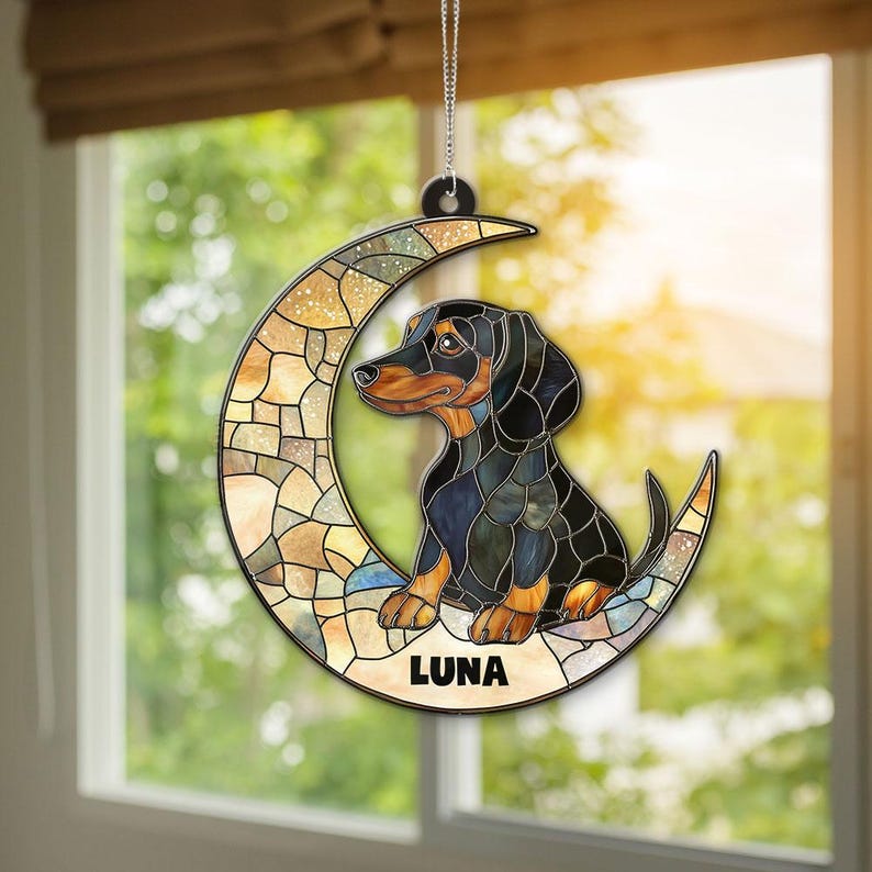 Dachshund On The Moon Ornament, Dog Lover Gifts, Dachshund Gifts, Personalized Dachshund, Pet Memorial Ornament, Dog Holiday Decoration