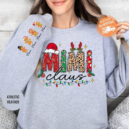 Custom Christmas Mimi Claus Sweatshirt, Personalized Mimi Claus Shirt with Grandkids Names, Mimi Christmas Gift, Christmas Gift for Grandma