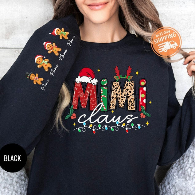 Custom Christmas Mimi Claus Sweatshirt, Personalized Mimi Claus Shirt with Grandkids Names, Mimi Christmas Gift, Christmas Gift for Grandma