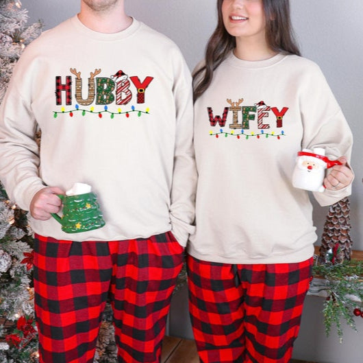 Hubby Wifey Christmas Sweatshirt: Matching Couple Holiday Outfit