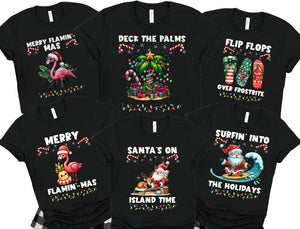 Matching Family Pajamas Shirts, Christmas Pajamas Tshirt, Tropical Christmas Family Pajamas Tee, Christmas on beach Shirt, Christmas Shirts
