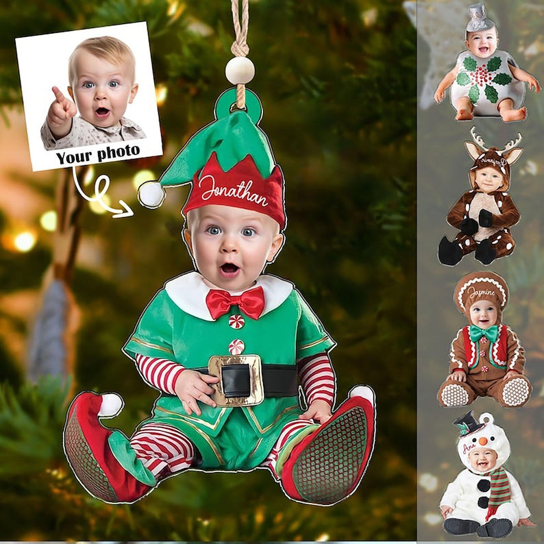 Personalized Baby Costumes Photo Ornaments, Christmas Newborn Baby Face Ornament, Adorable Newborn Baby Ornament