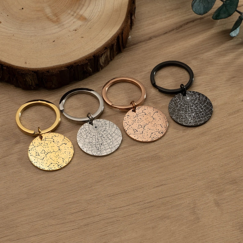 Custom Star Map Keychain, Engraved Night Sky Keyring with Any Text, Star Map By Date,Personalized Mother's Day Gift,Anniversary Date Gift