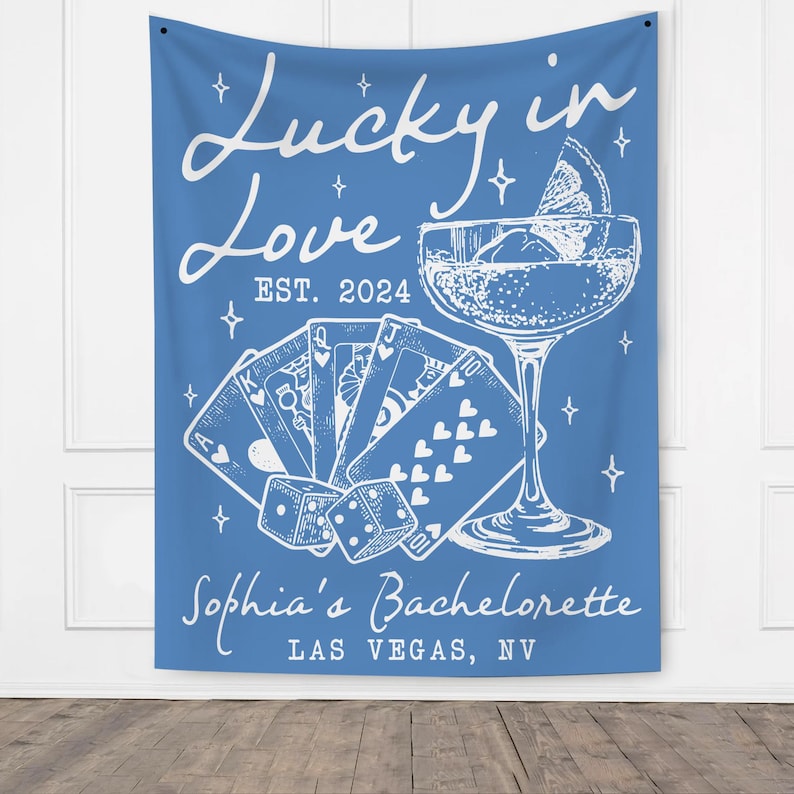 Bachelorette Party Decor, Custom Casino Theme Bachelorette Tapestry, Lucky In Love Banner, Valentine Bach Backdrop, Las Vegas Bach Party