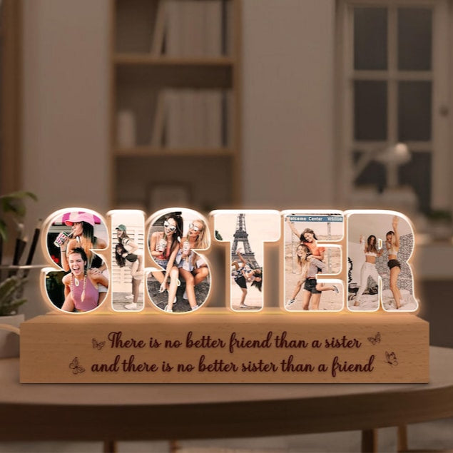 Sisters Photo Collage Night Light, Personalized Sister Gifts, Custom Gift for Sister from Sister, Bestie Photo Led Lamp Sister Birthday Gift