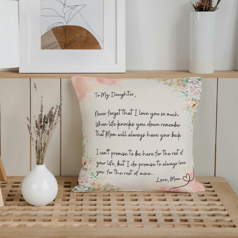 Letter to Daughter Pillow, Custom Pillow Daughter Gift Mother Gift for Daughter Mom Daughter Gift Roses Pillow Daughter Cushion Gift for Her