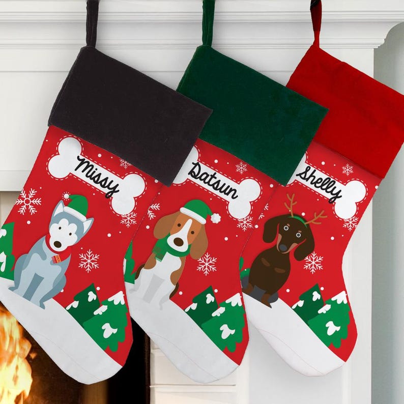 Personalized Christmas Dog Breeds Stocking, Custom Pet Stocking, Dog Stocking, New Dog Gifts, Personalized Gifts For Dog Lover