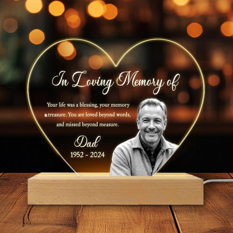 Custom Photo Memorial Night Light, Dad Remembrance In Loving Memory Stand, Memorial Picture Gift, Mom Loss Night Light, Loss of Father Gift