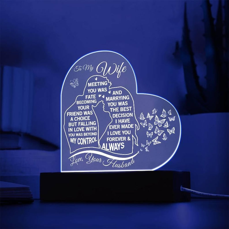 To My Wife Acrylic Plaque 3D Led Light - Best Wife Gifts, Gift from Husband, Wife Anniversary Gift, Wife Birthday Gift, Wife Valentine Gift, Fiance Gifts