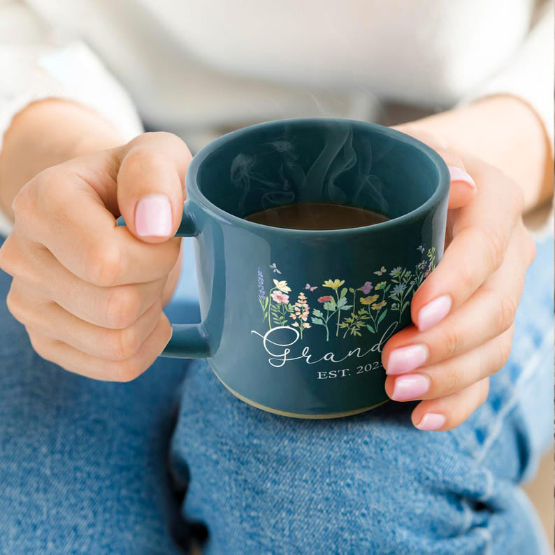 Custom Grandma Wildflowers Pottery Mug, Grandma Printed Ceramic Mug, Grandma Mug, New Grandma Gift, Mothers Day Gift For Grandma, Nana Mug