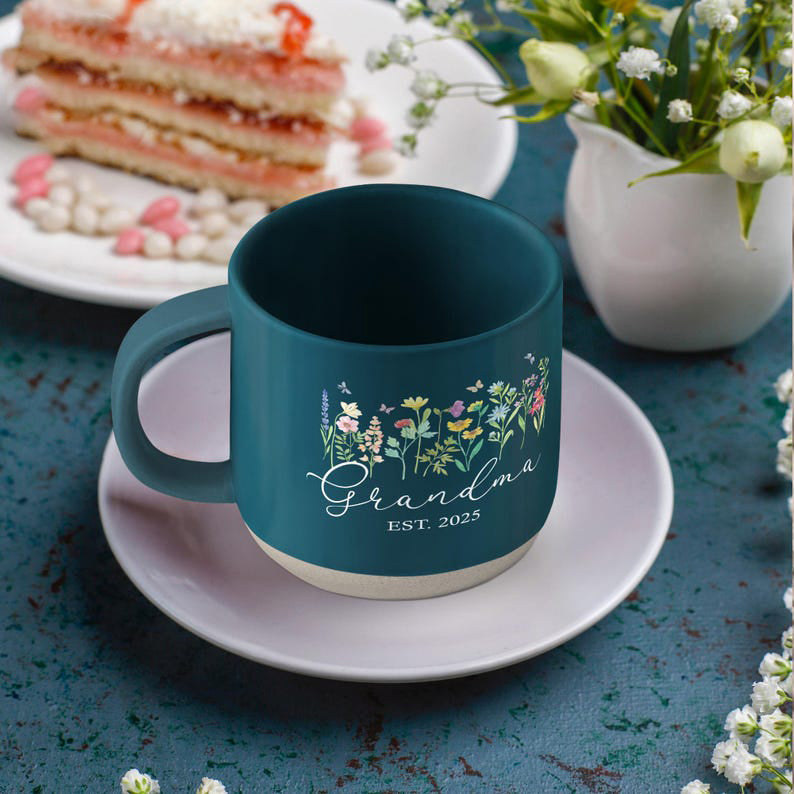 Custom Grandma Wildflowers Pottery Mug, Grandma Printed Ceramic Mug, Grandma Mug, New Grandma Gift, Mothers Day Gift For Grandma, Nana Mug
