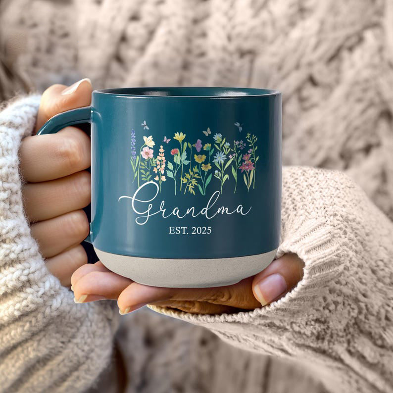 Custom Grandma Wildflowers Pottery Mug, Grandma Printed Ceramic Mug, Grandma Mug, New Grandma Gift, Mothers Day Gift For Grandma, Nana Mug