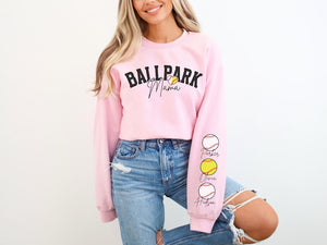 Softball Baseball Mom Sweatshirt Name on Sleeve Custom Baseball Softball Mom Sweater Personalized Ballpark Mama Sweatshirt Baseball Mom Gift