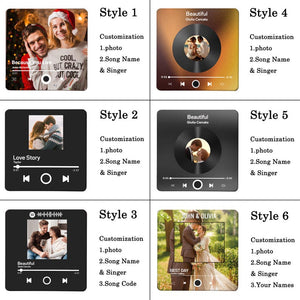 Custom Music Fridge Magnet, Personalized Photo & Music Fridge Magnet, Play Whole Song Music Box, Anniversary Gift for Him, Father's Day Gift